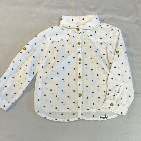 Zara White and Blue Button Down Shirt with Polka Dots - Picture 1 of 5